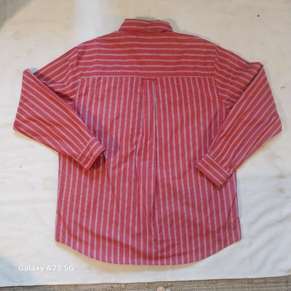 Chaps Men's XL Red & White Striped Long-Sleeve Button-Down Shirt Preppy Classic - Picture 3 of 6